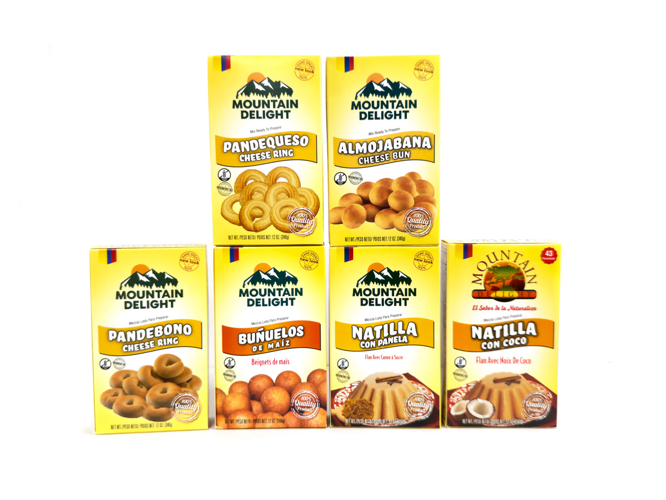 Mezclas listas para hacer Buñuelos, Pandebono, Almojabana y Natilla